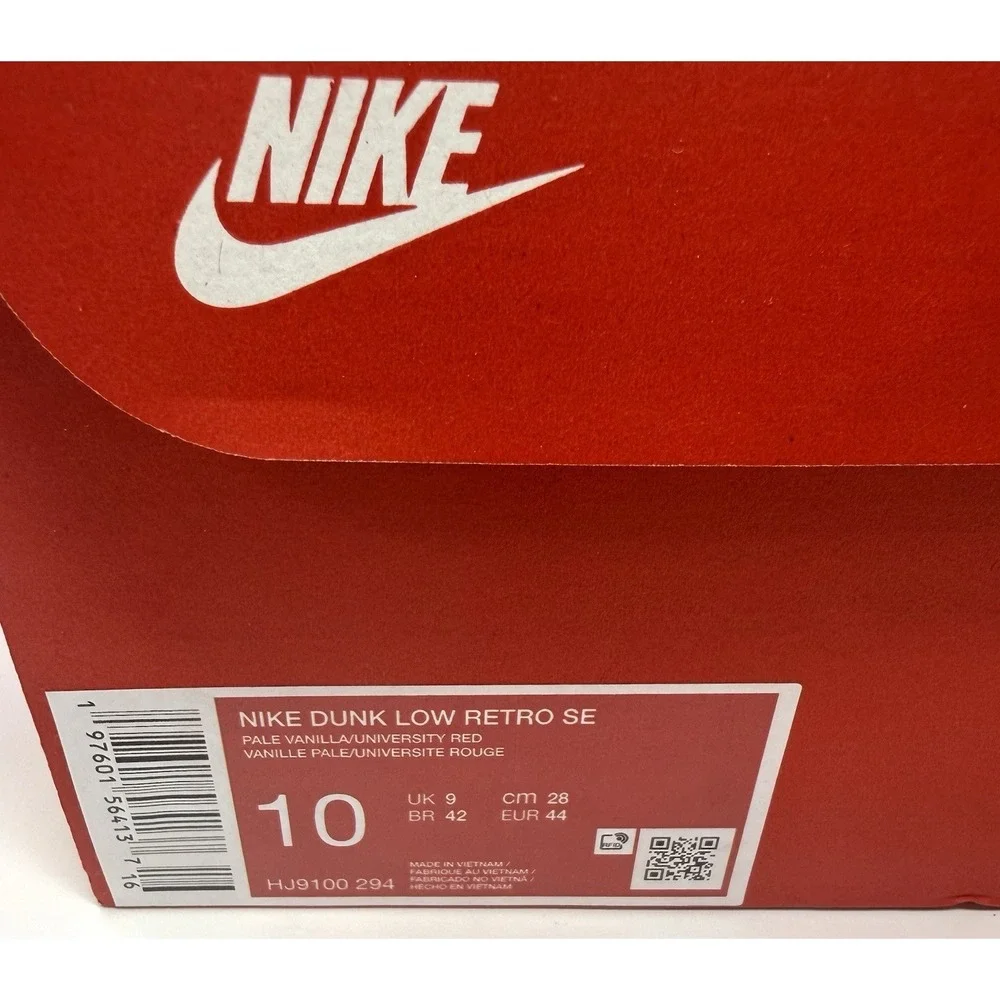Nike Dunk Low Retro SE Pale Vanilla University Red Men's Size 10 HJ9100-294